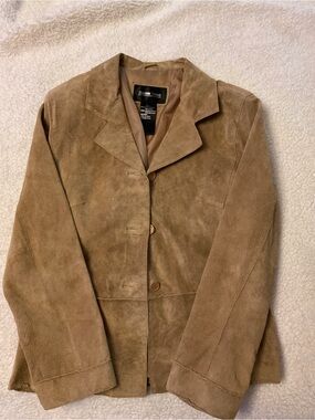 Brandon Thomas Camel Suede Button-Front Blazer